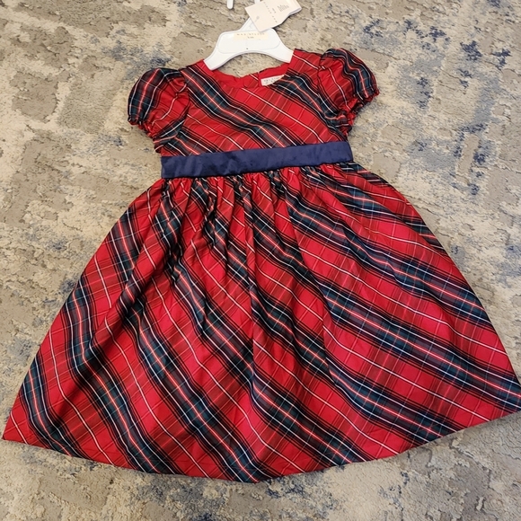NWT Max Studio Kids Red Christmas Plaid Sateen Dress Velevt Bow Size 6 - Picture 4 of 12